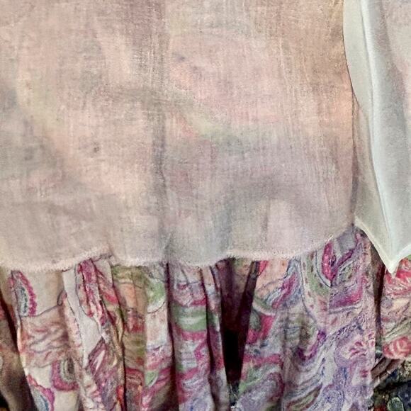 Beaded Boho Chic Pastel Purple Pink Paisley Tiered Ruffle Fairy Skirt Medium - Picture 8 of 8